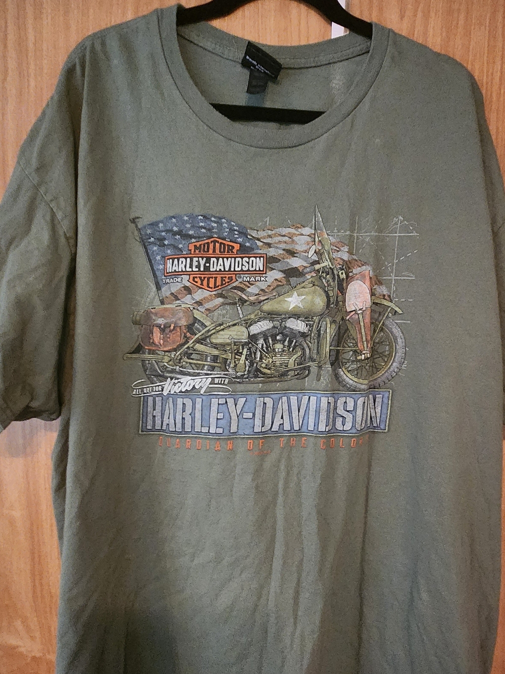 Harley-Davidson Olive Green Military Motorcycle Graphic T-Shirt Pin Up Girl